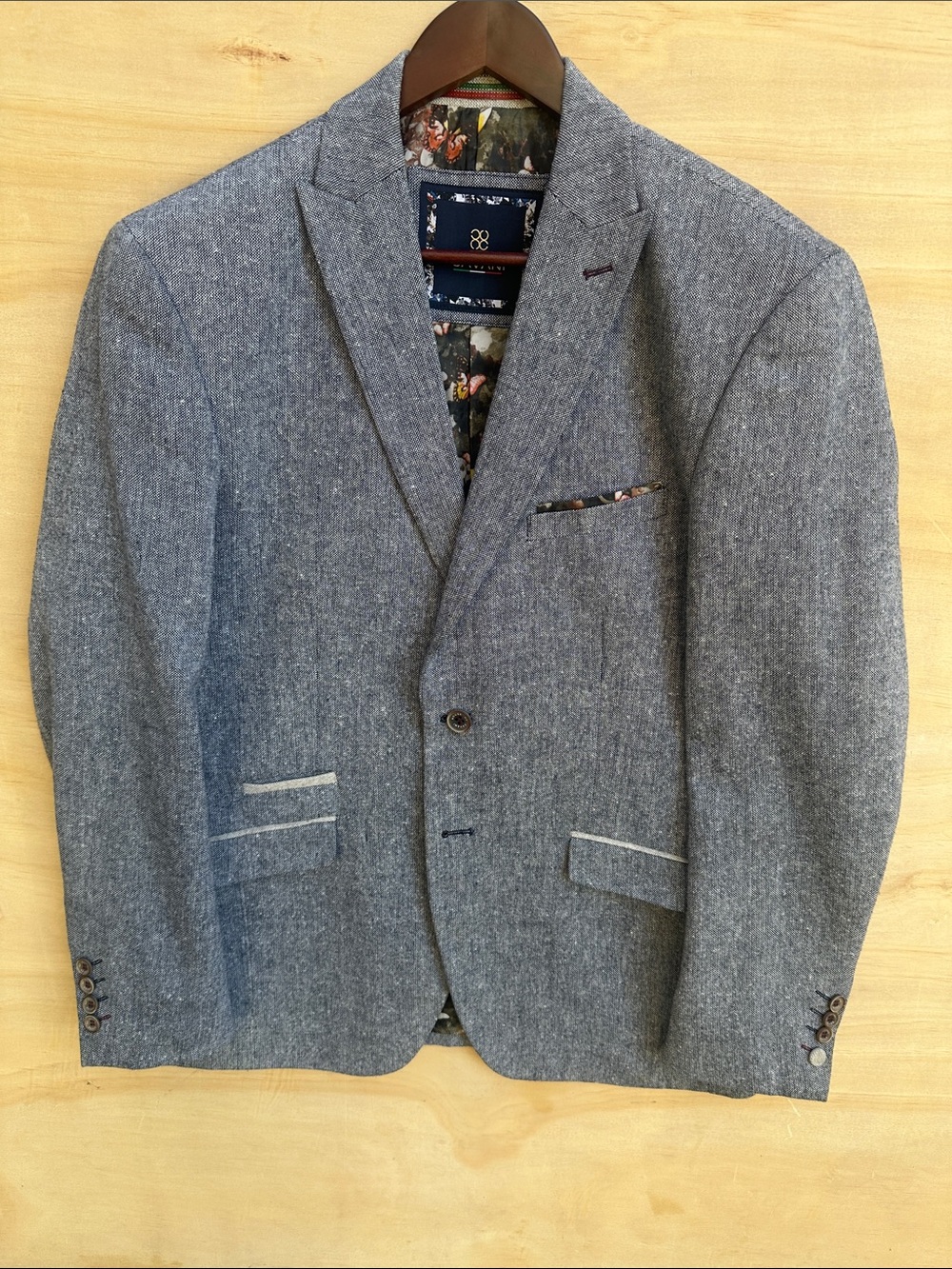 House of Cavani Men's Grey Herringbone Polyester-Wool-Blend 44R Blazer